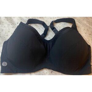 Torrid Active Sports Bra 40DDD Black Mid Impact Underwire J HOOK Strap Workout